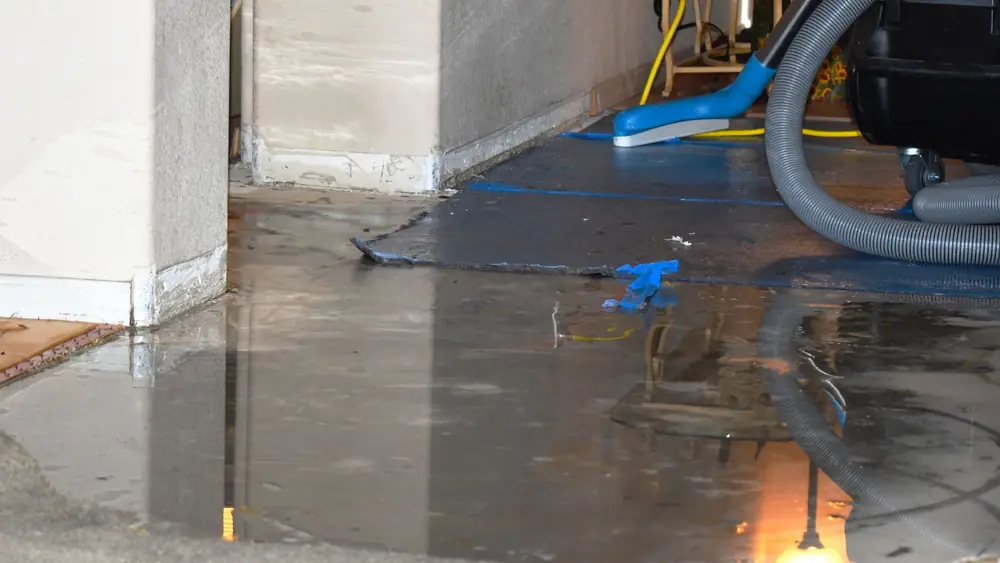 Extraction hose and wand working on standing water across a floor